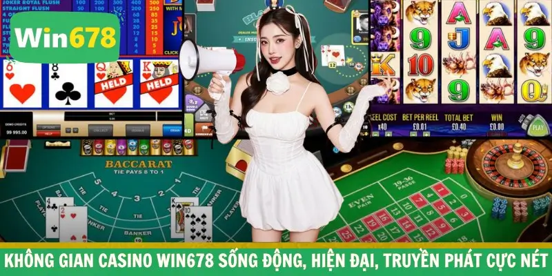 Không gian casino WIN678 sống động, hiện đại, truyền phát cực nét